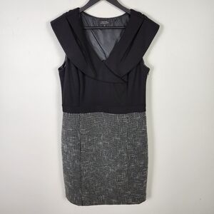 EUC Tahari ASL Petite Black & White Sleeveless V-Neck Sheath Dress Size 12P #664